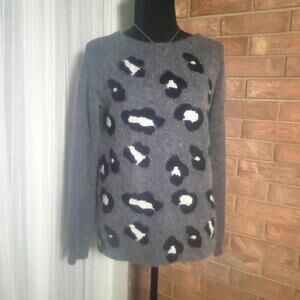 NWOT Ella Moss Crew Dk Gray w/Black & White Leopard Mohair Sweater - Size S
